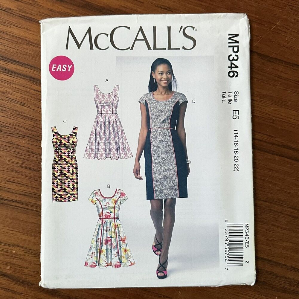 NEW McCALL'S Sewing Pattern MP346 Size 14-22 Misses Sleeveless Lined Dress